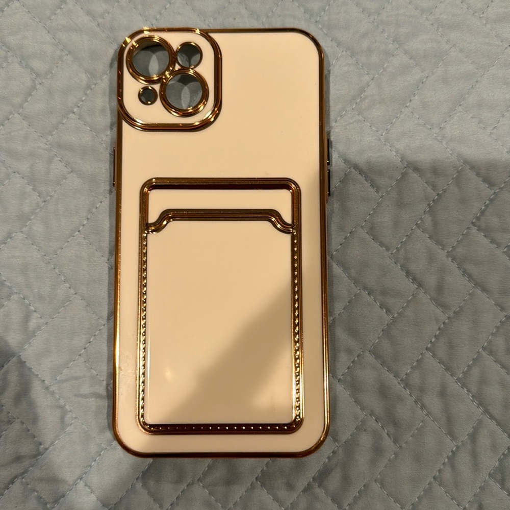 iPhone 14 Plus gold and white case